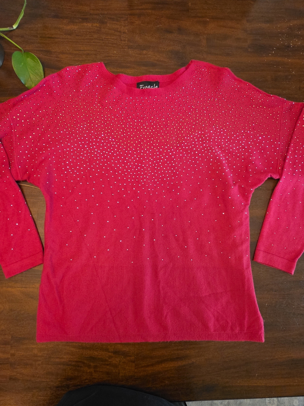 Frazzle Women's Size Small Red Rhinestone Studded Pullover Sweater Knit Top